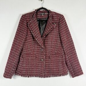 Karl Lagerfeld Paris Women 8 Tweed Blazer Jacket Jacquard Burgundy Preppy Office
